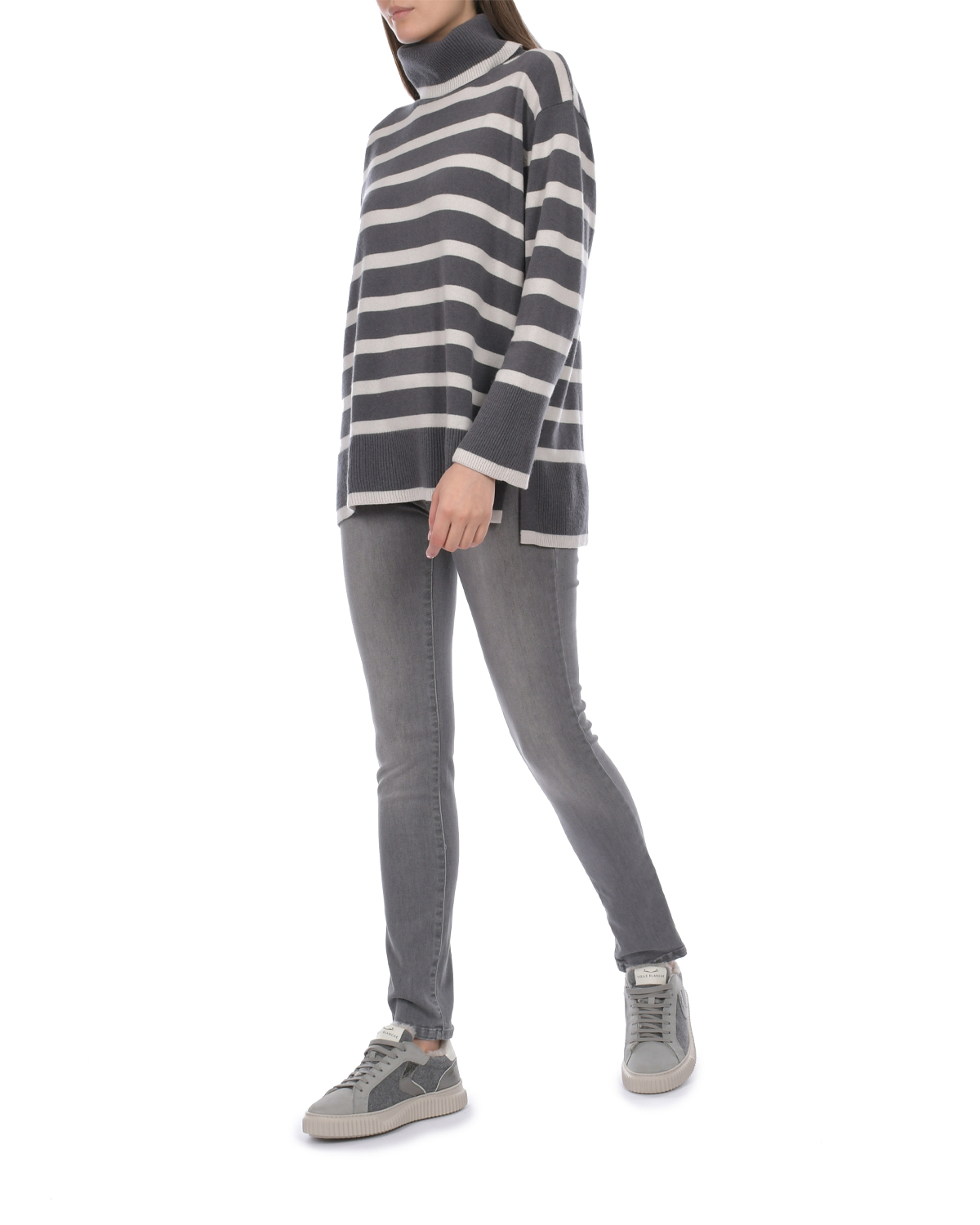 Темно-серый свитер в полоску Panicale, размер 42, цвет нет цвета - фото 2